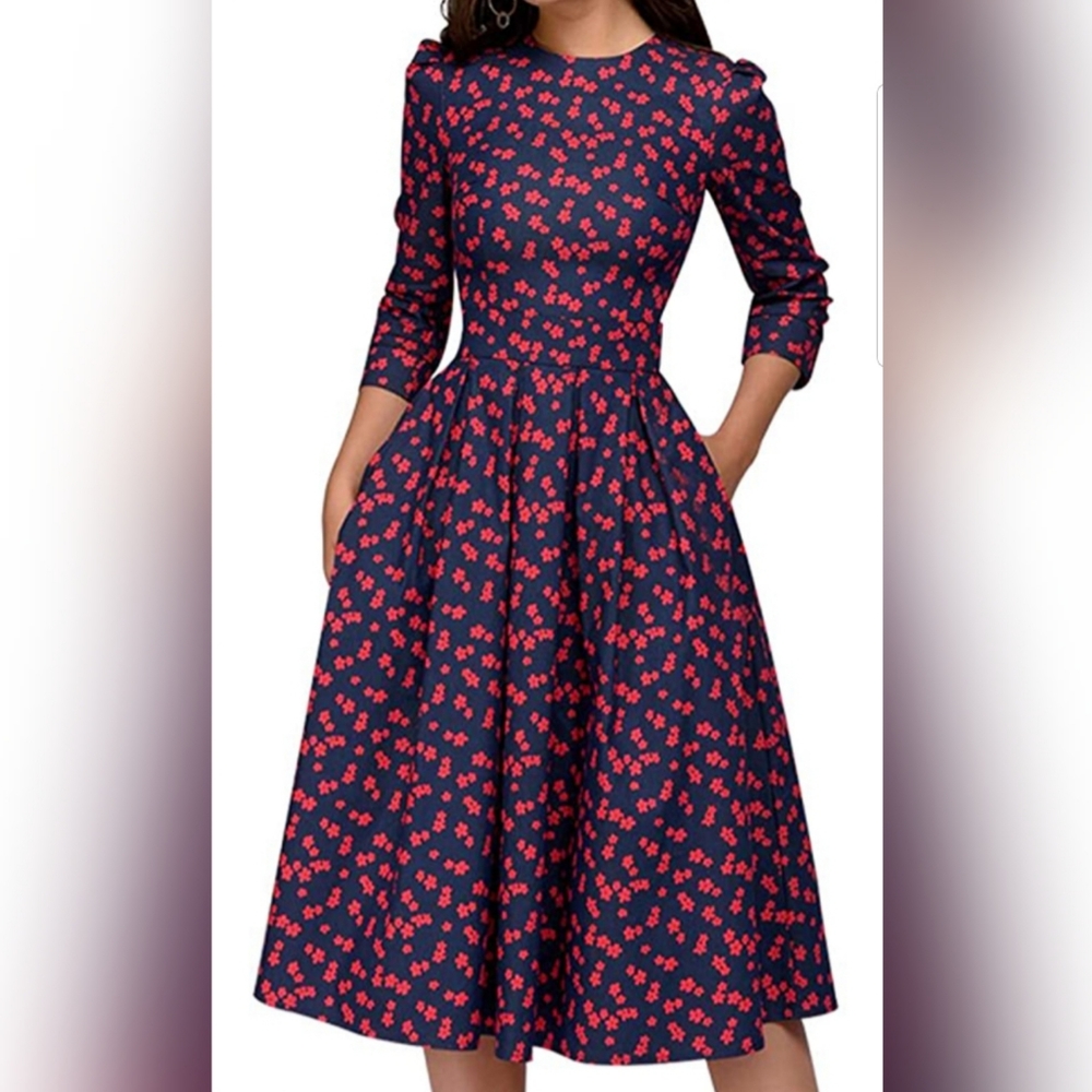 Floral Vintage Dress Elegant Midi Evening Dress